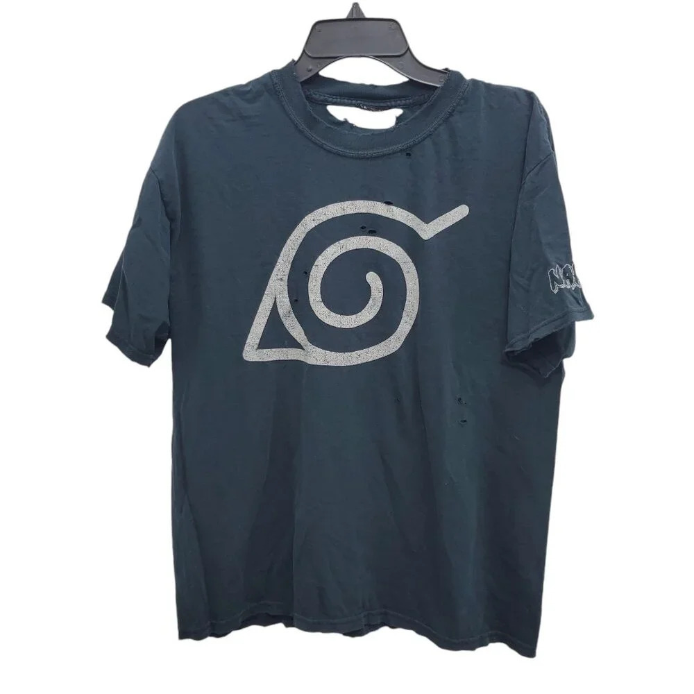Naruto Men's Y2K Black Logo Extreme Trashed Lived In‎ Vintage Anime Graphic Tee